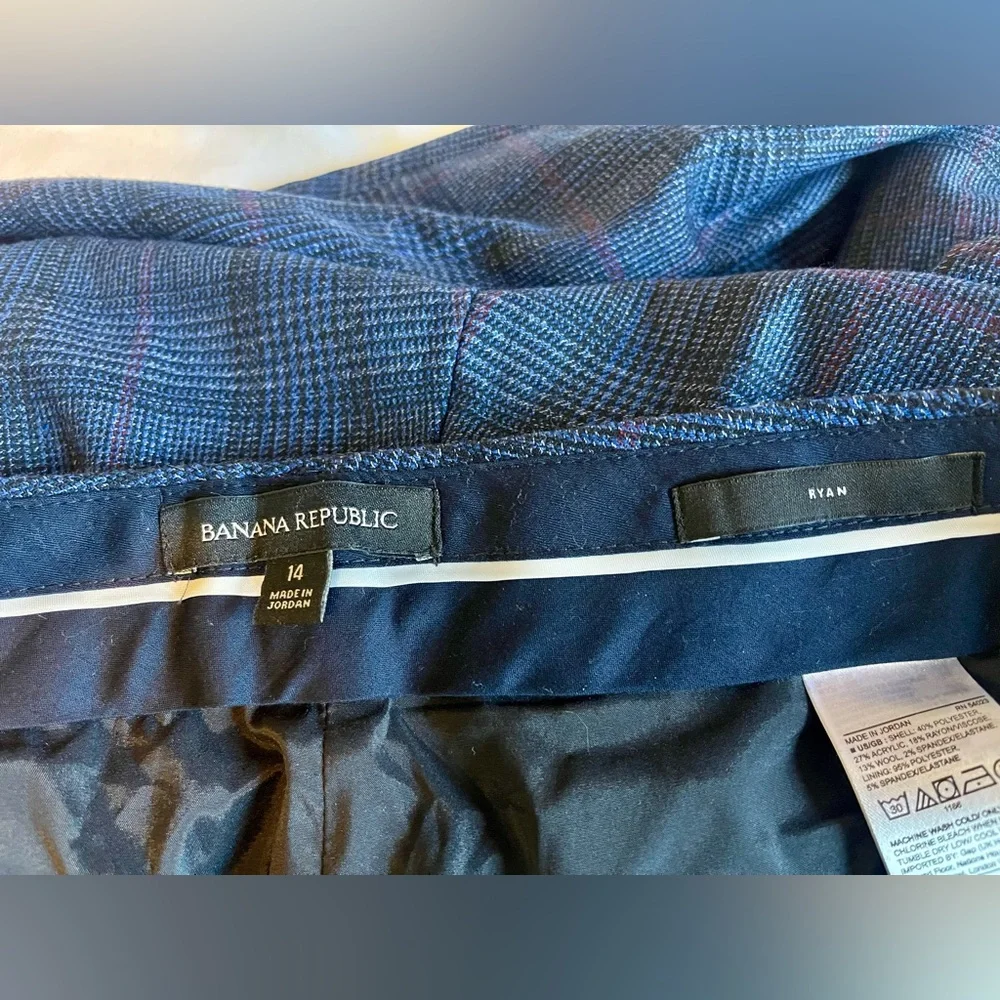 Banana Republic Navy Blue Plaid Ryan Pants Size 14 - Picture 3 of 3